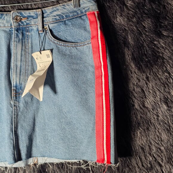 Zara Womens Side Stripe Raw Hem Denim Skirt Size L New With Tags - Picture 4 of 8